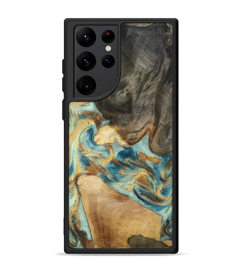 Galaxy S22 Ultra Wood Phone Case - Felisha (Teal & Gold, 801912)
