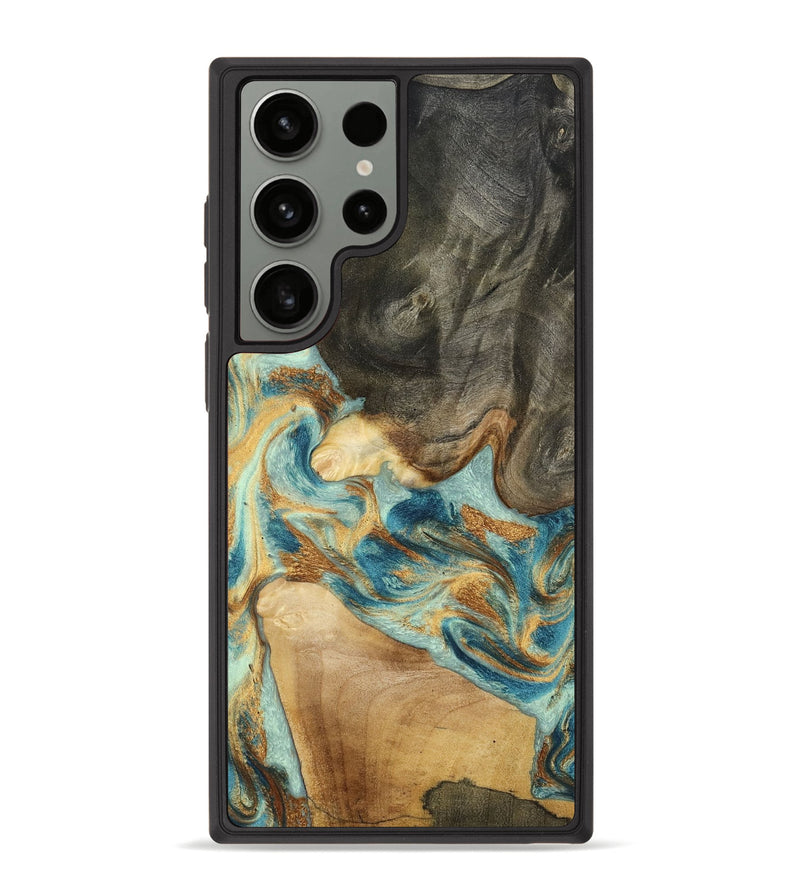Galaxy S23 Ultra Wood Phone Case - Felisha (Teal & Gold, 801912)