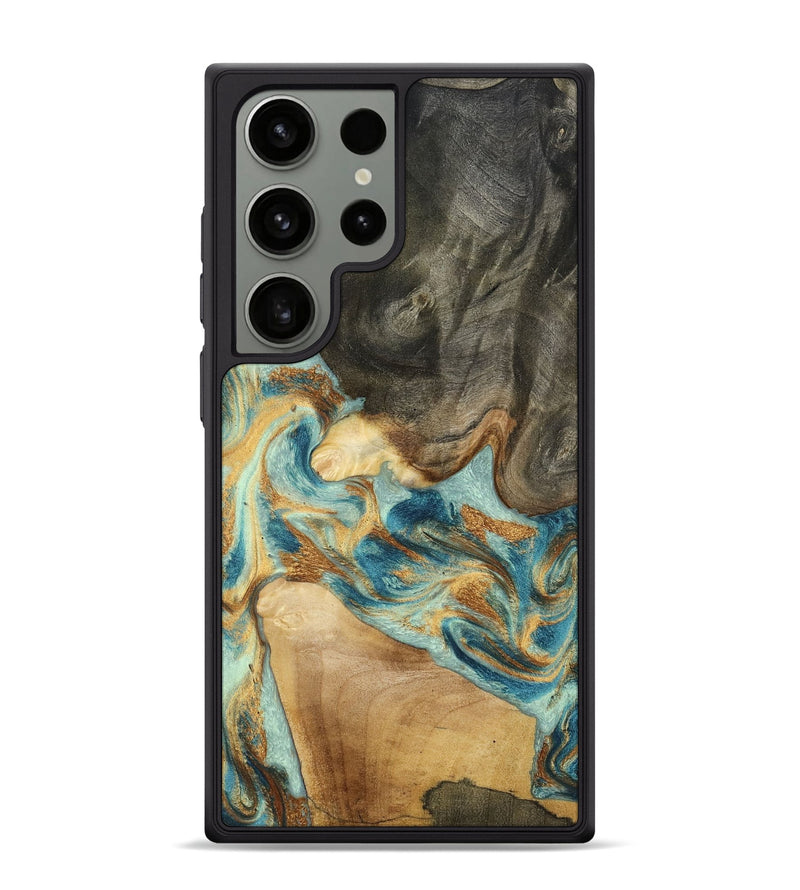 Galaxy S24 Ultra Wood Phone Case - Felisha (Teal & Gold, 801912)