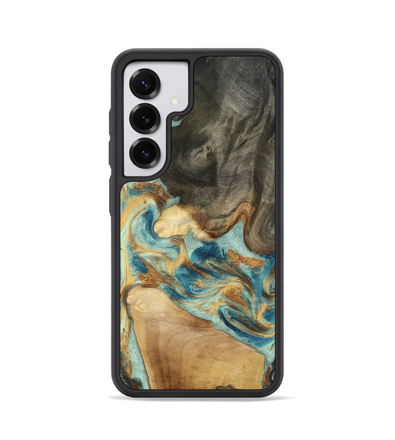 Galaxy S25 Wood Phone Case - Felisha (Teal & Gold, 801912)