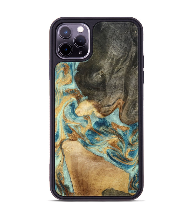 iPhone 11 Pro Max Wood Phone Case - Felisha (Teal & Gold, 801912)