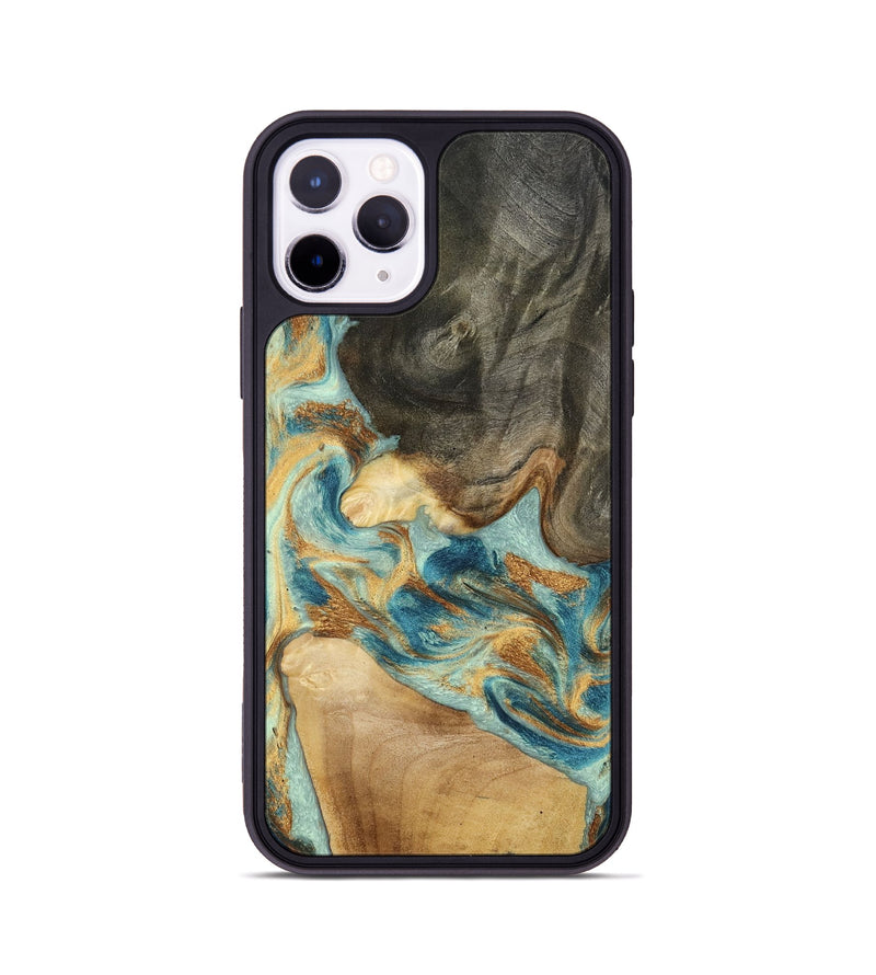 iPhone 11 Pro Wood Phone Case - Felisha (Teal & Gold, 801912)