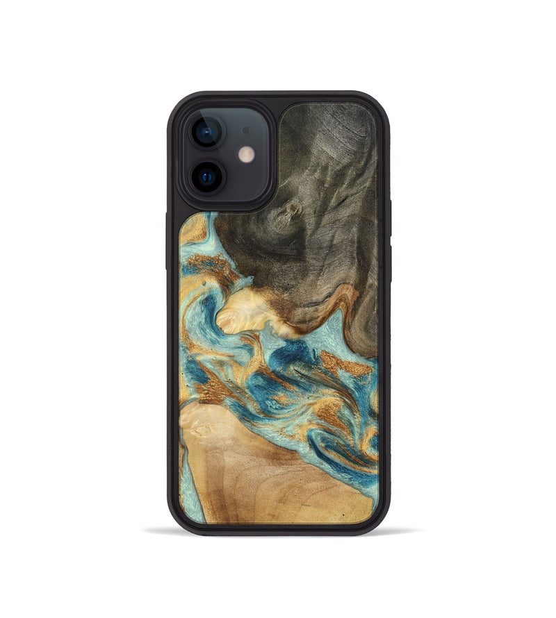 iPhone 12 mini Wood Phone Case - Felisha (Teal & Gold, 801912)