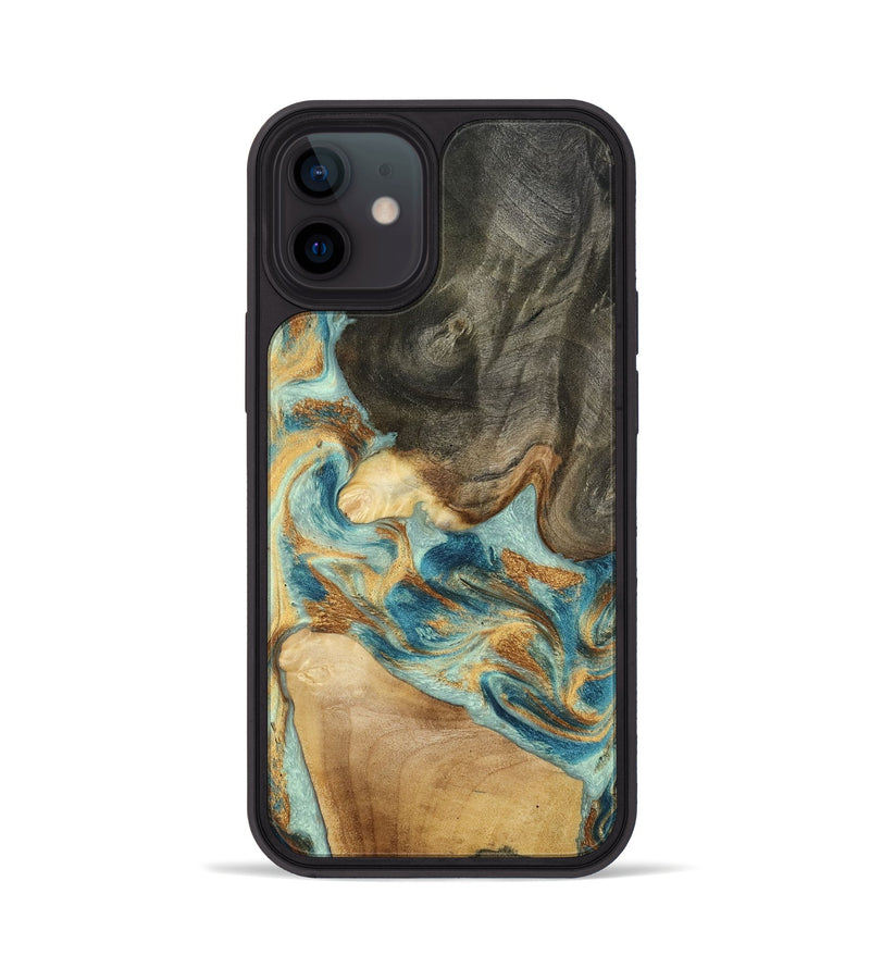 iPhone 12 Wood Phone Case - Felisha (Teal & Gold, 801912)