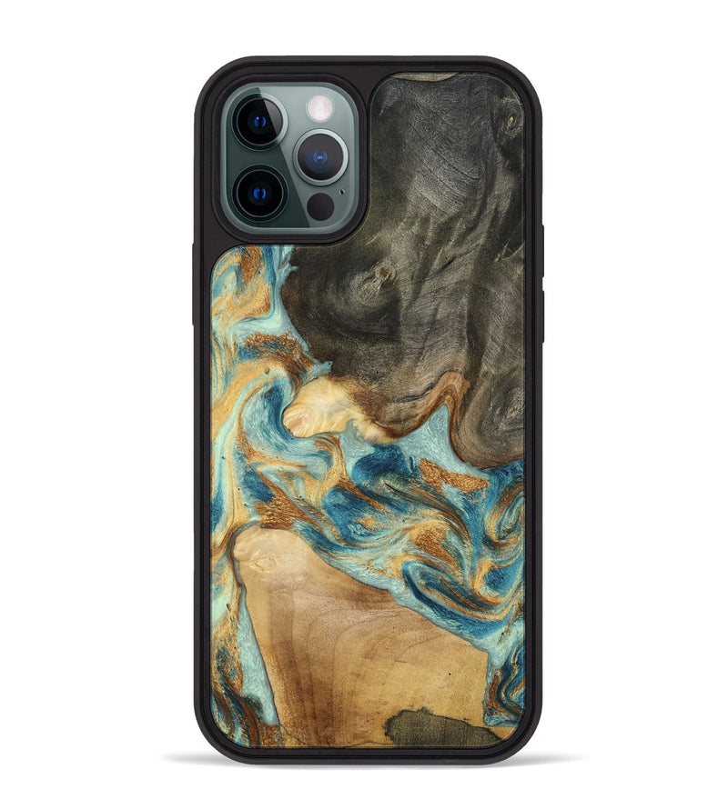 iPhone 12 Pro Max Wood Phone Case - Felisha (Teal & Gold, 801912)