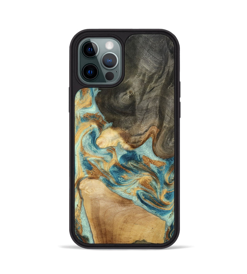 iPhone 12 Pro Wood Phone Case - Felisha (Teal & Gold, 801912)
