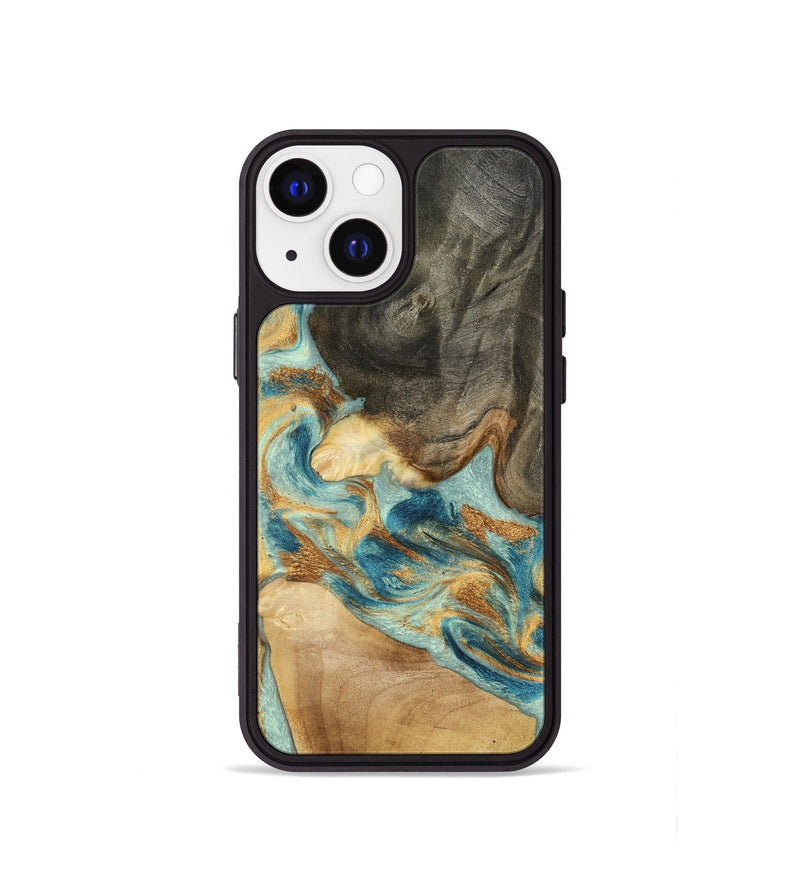 iPhone 13 mini Wood Phone Case - Felisha (Teal & Gold, 801912)