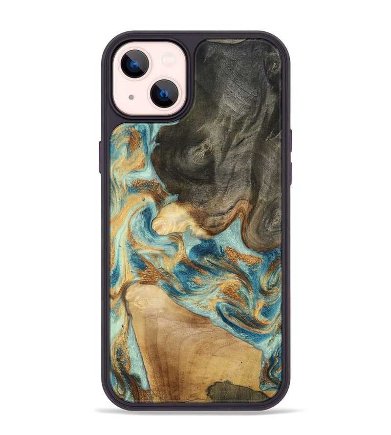 iPhone 14 Plus Wood Phone Case - Felisha (Teal & Gold, 801912)