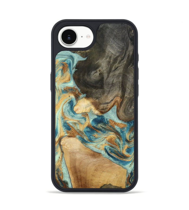 iPhone 16e Wood Phone Case - Felisha (Teal & Gold, 801912)