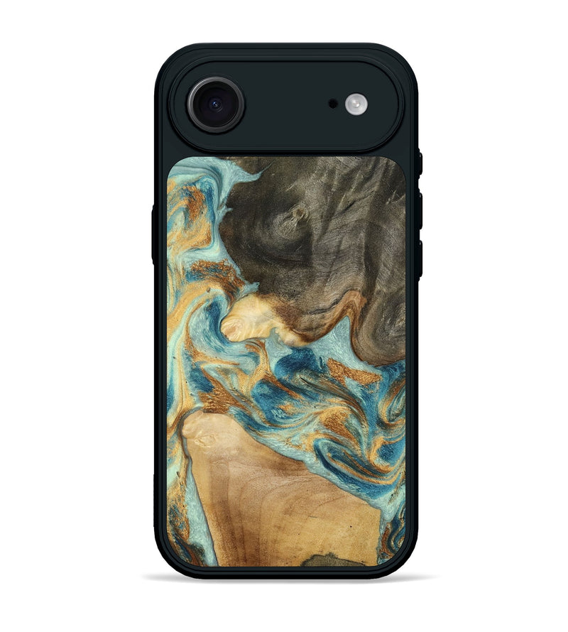 iPhone 17 Air Wood Phone Case - Felisha (Teal & Gold, 801912)