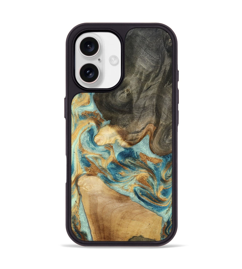 iPhone 17 Wood Phone Case - Felisha (Teal & Gold, 801912)