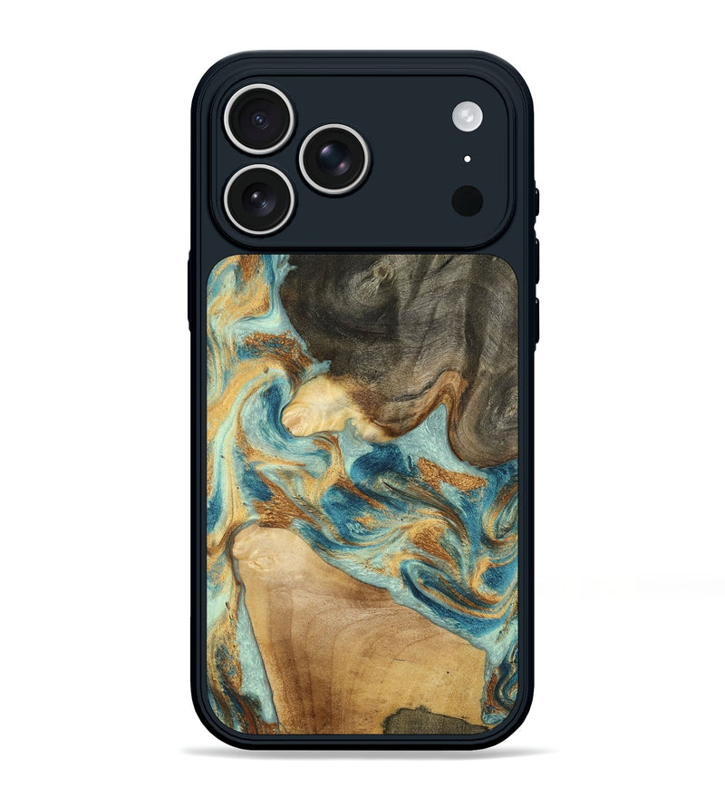 iPhone 17 Pro Max Wood Phone Case - Felisha (Teal & Gold, 801912)