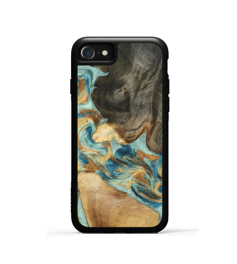 iPhone SE Wood Phone Case - Felisha (Teal & Gold, 801912)