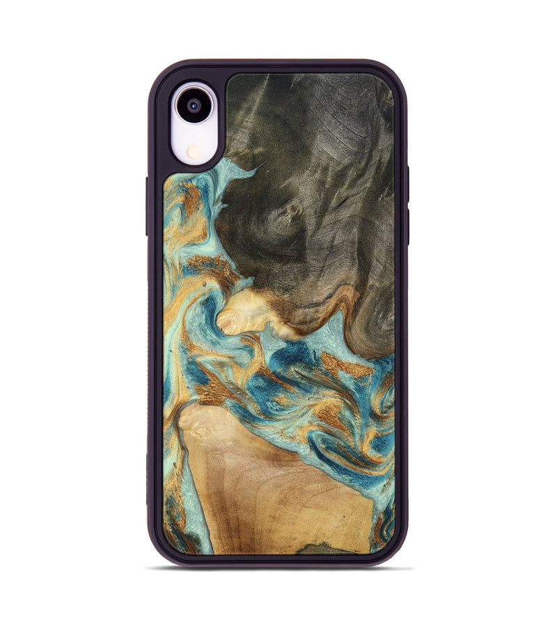 iPhone Xr Wood Phone Case - Felisha (Teal & Gold, 801912)