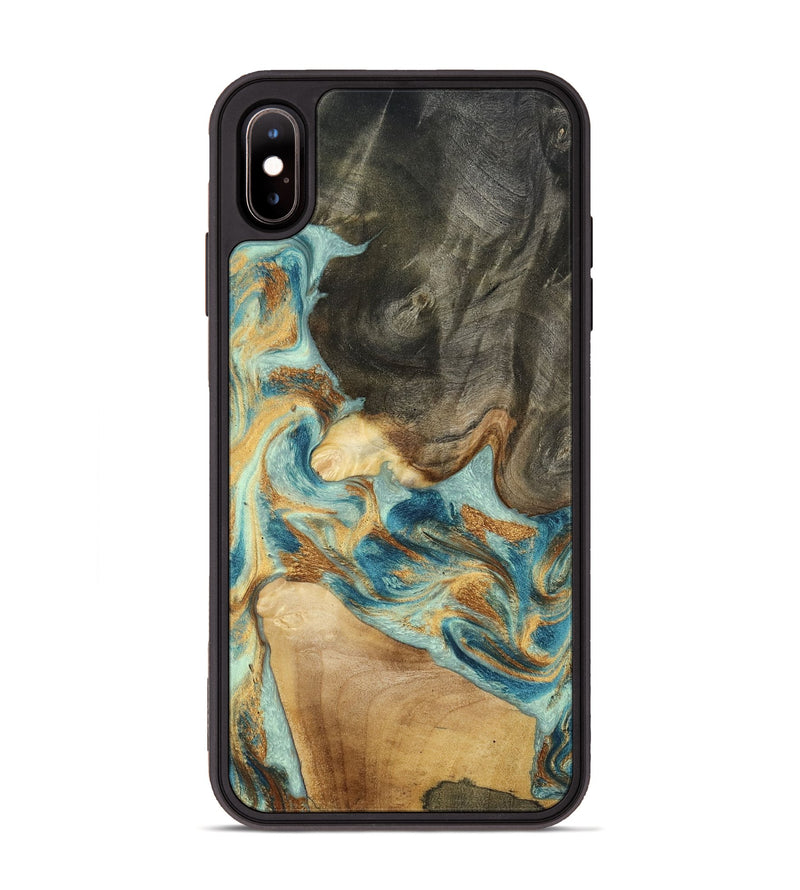 iPhone Xs Max Wood Phone Case - Felisha (Teal & Gold, 801912)