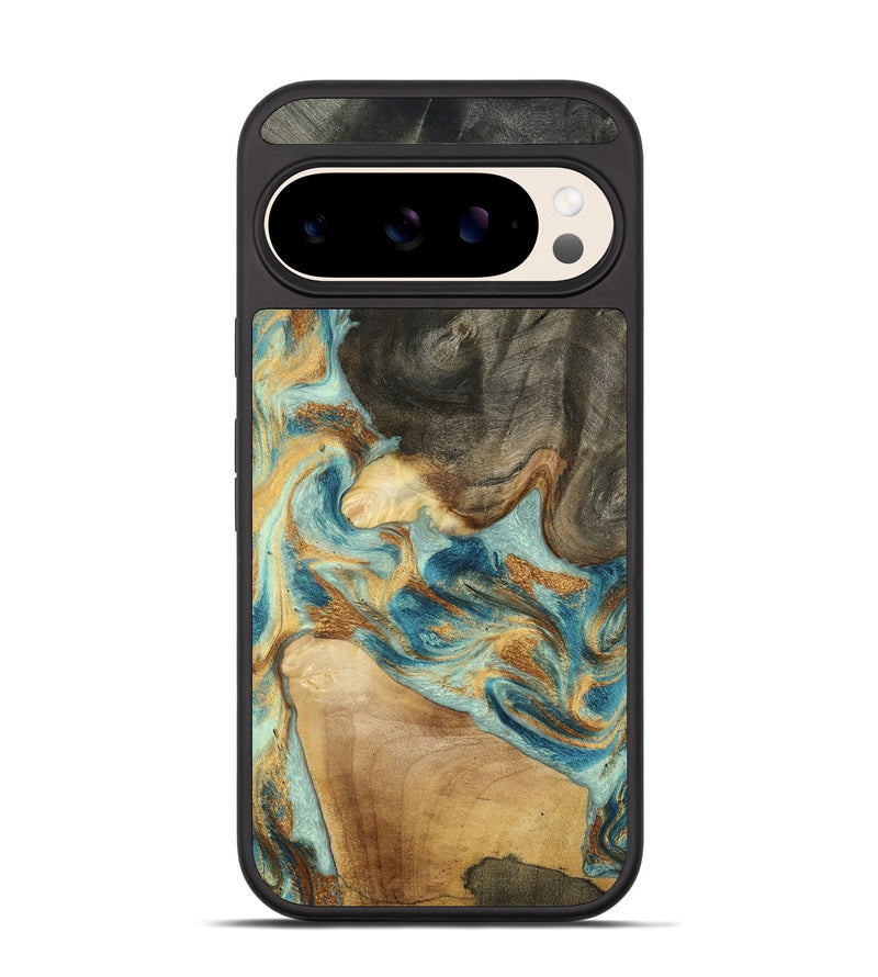 Pixel 10 Wood Phone Case - Felisha (Teal & Gold, 801912)