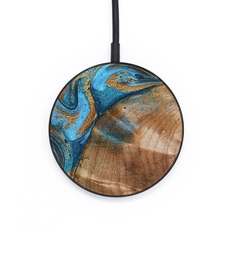 Circle Wood Wireless Charger - Evie (Teal & Gold, 801913)