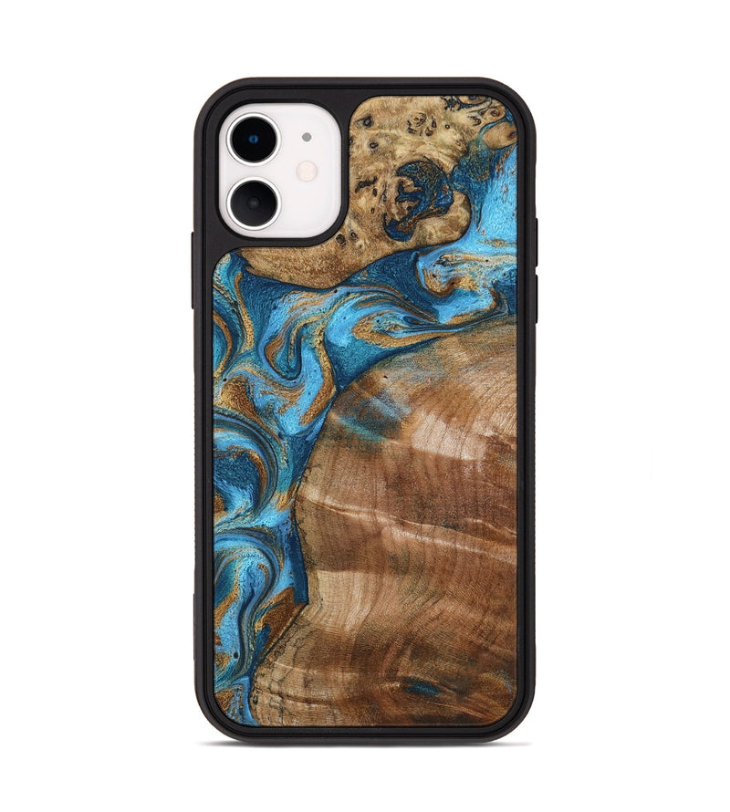 iPhone 11 Wood Phone Case - Evie (Teal & Gold, 801913)