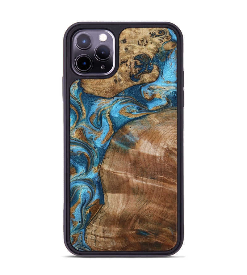 iPhone 11 Pro Max Wood Phone Case - Evie (Teal & Gold, 801913)
