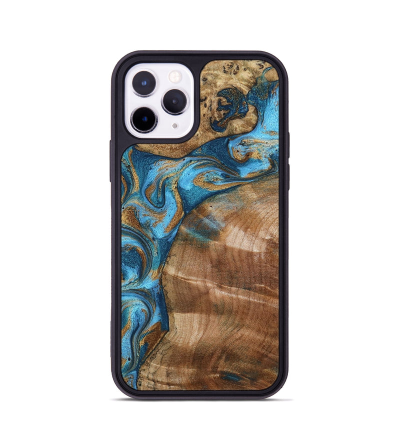 iPhone 11 Pro Wood Phone Case - Evie (Teal & Gold, 801913)