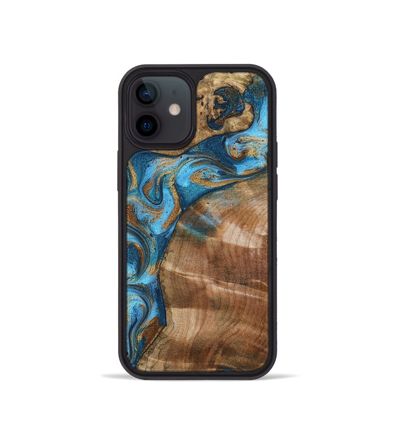 iPhone 12 mini Wood Phone Case - Evie (Teal & Gold, 801913)