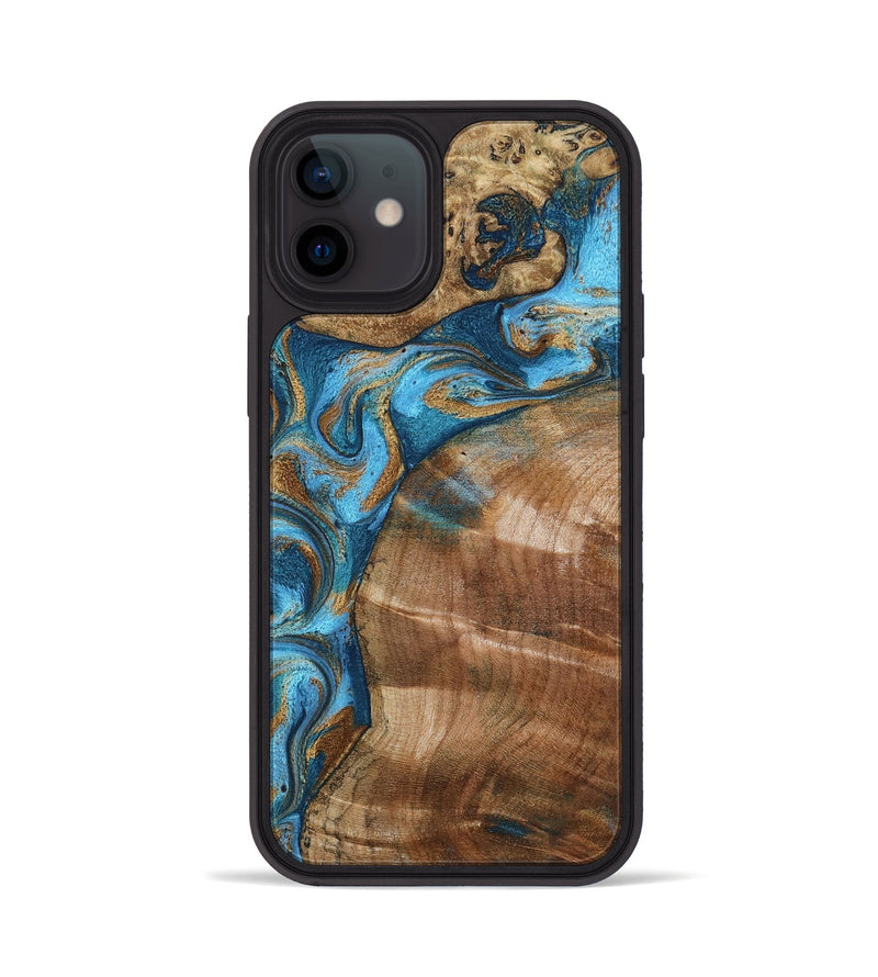 iPhone 12 Wood Phone Case - Evie (Teal & Gold, 801913)
