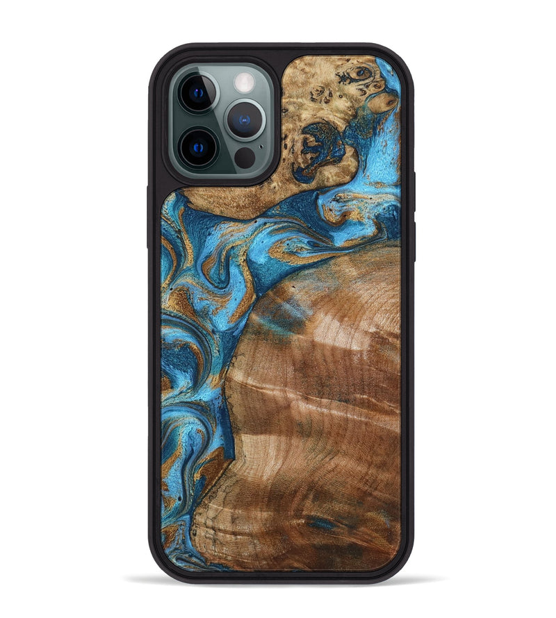 iPhone 12 Pro Max Wood Phone Case - Evie (Teal & Gold, 801913)
