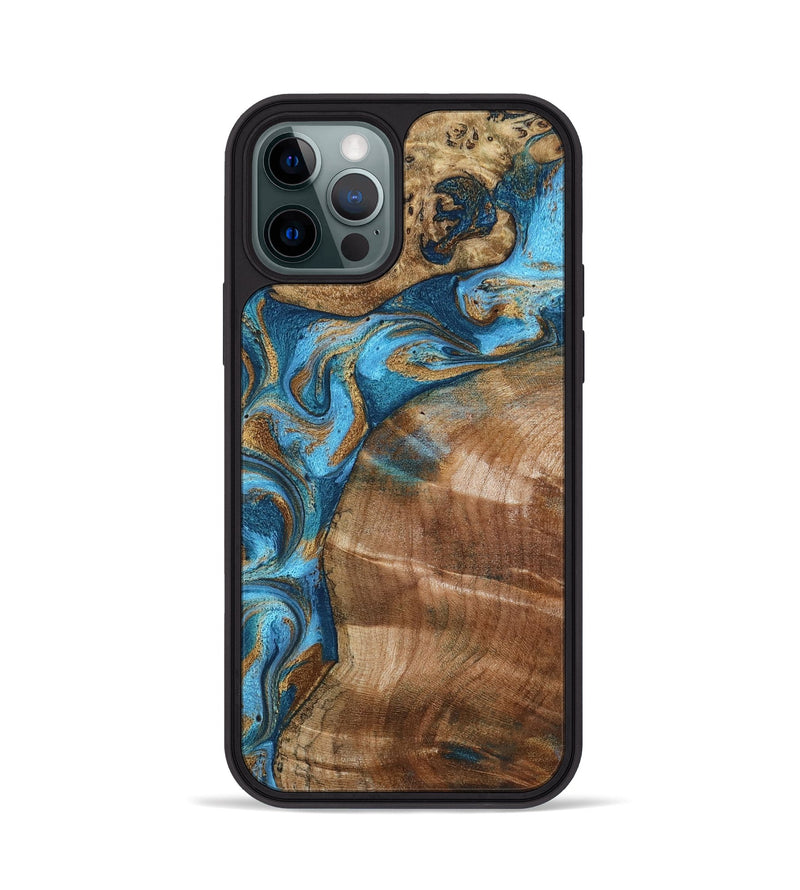 iPhone 12 Pro Wood Phone Case - Evie (Teal & Gold, 801913)