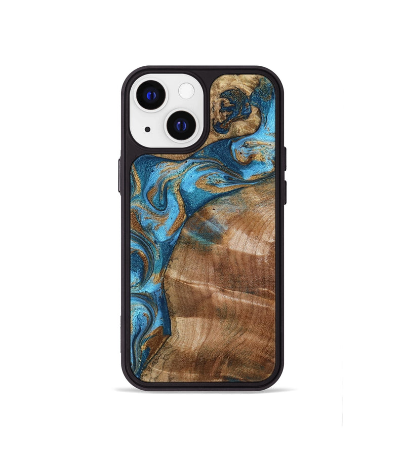 iPhone 13 mini Wood Phone Case - Evie (Teal & Gold, 801913)