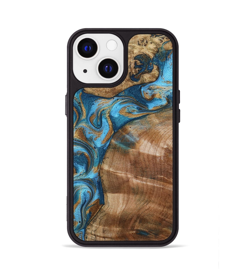 iPhone 13 Wood Phone Case - Evie (Teal & Gold, 801913)