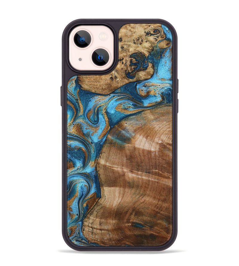 iPhone 14 Plus Wood Phone Case - Evie (Teal & Gold, 801913)