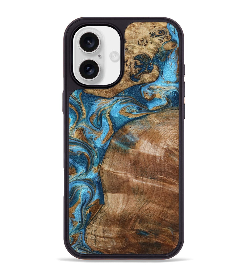 iPhone 16 Plus Wood Phone Case - Evie (Teal & Gold, 801913)