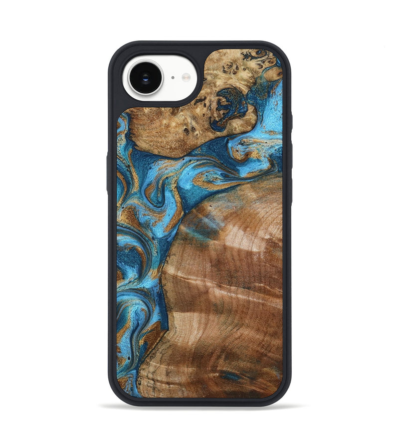 iPhone 16e Wood Phone Case - Evie (Teal & Gold, 801913)