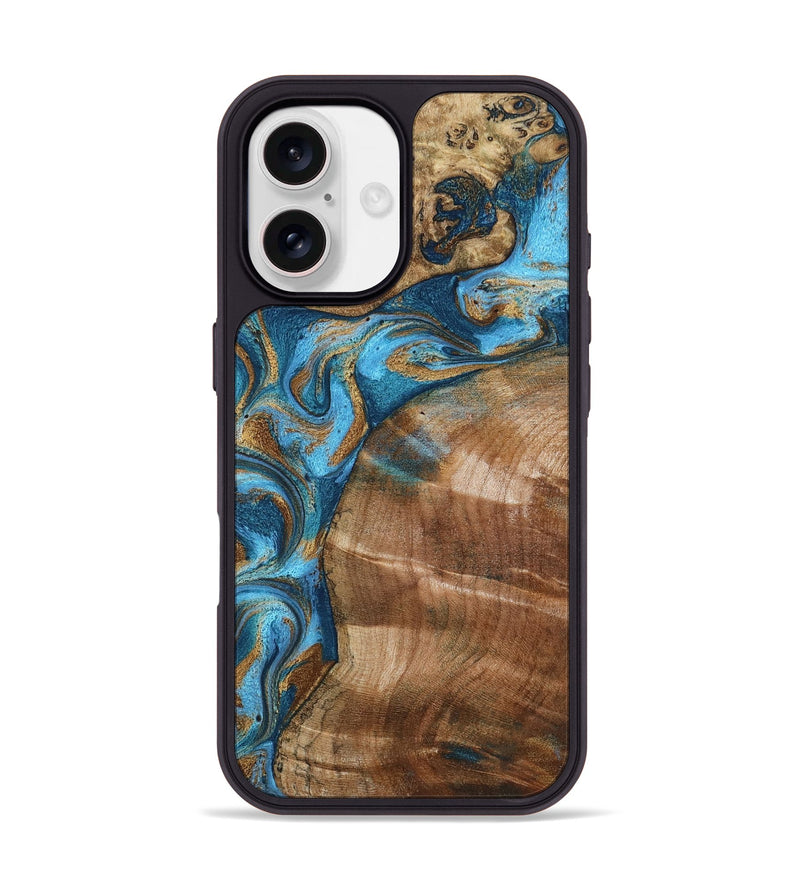 iPhone 17 Wood Phone Case - Evie (Teal & Gold, 801913)