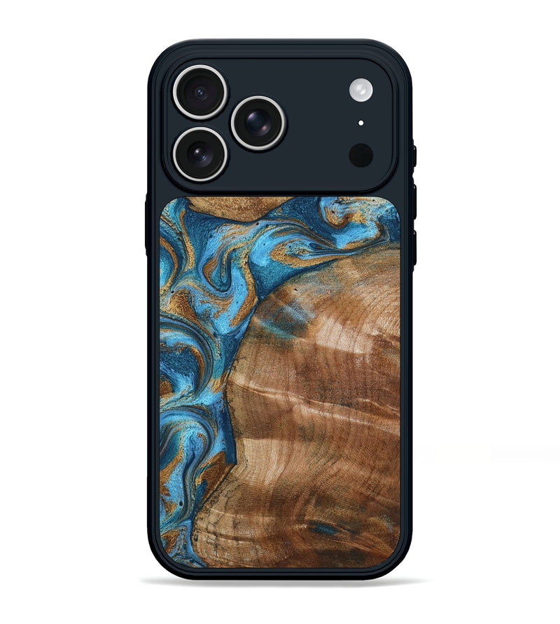 iPhone 17 Pro Max Wood Phone Case - Evie (Teal & Gold, 801913)