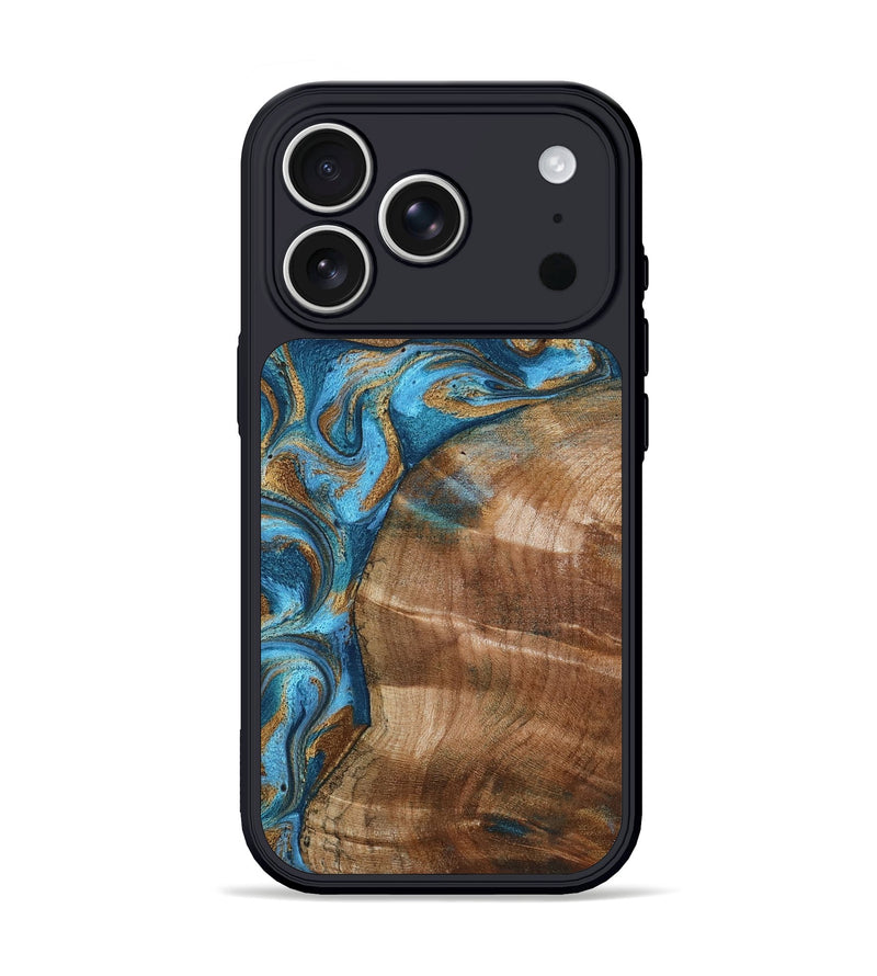 iPhone 17 Pro Wood Phone Case - Evie (Teal & Gold, 801913)
