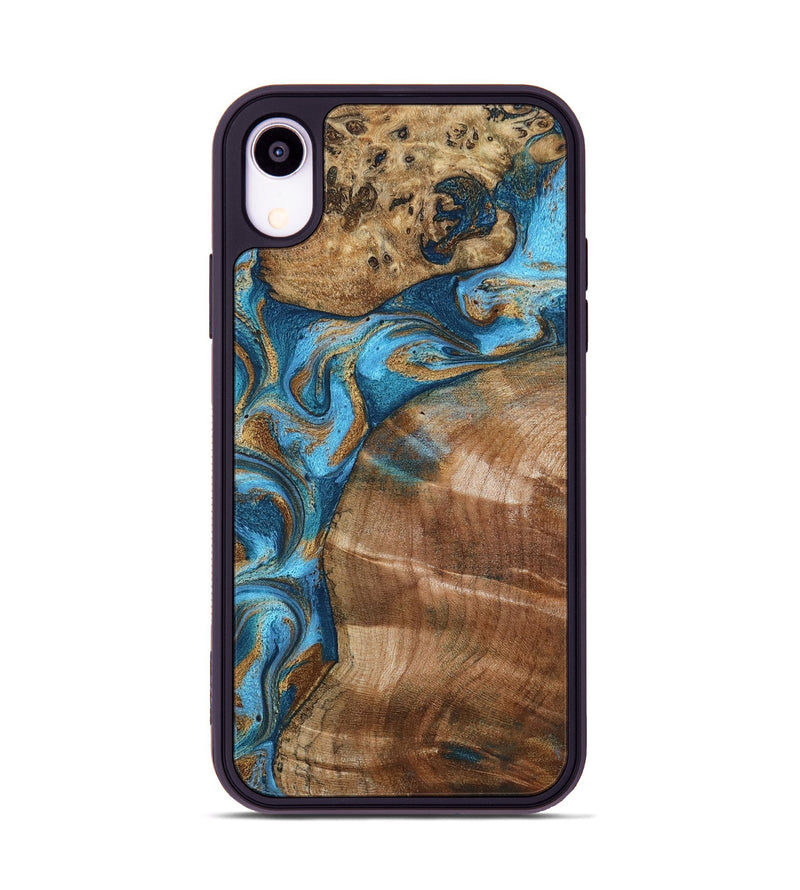 iPhone Xr Wood Phone Case - Evie (Teal & Gold, 801913)