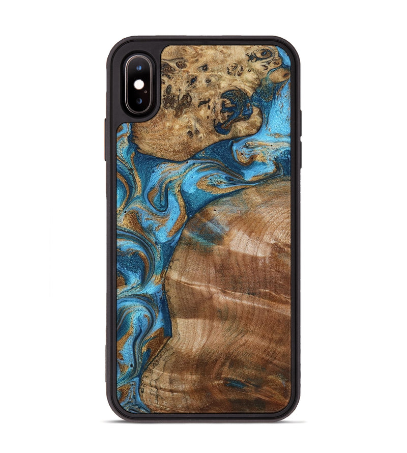 iPhone Xs Max Wood Phone Case - Evie (Teal & Gold, 801913)