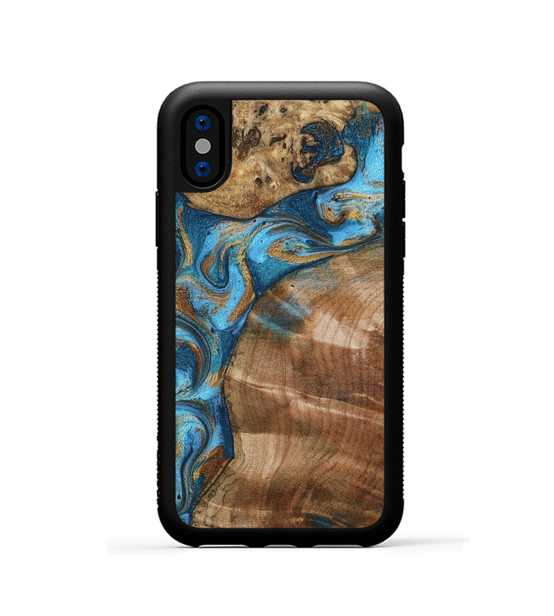 iPhone Xs Wood Phone Case - Evie (Teal & Gold, 801913)