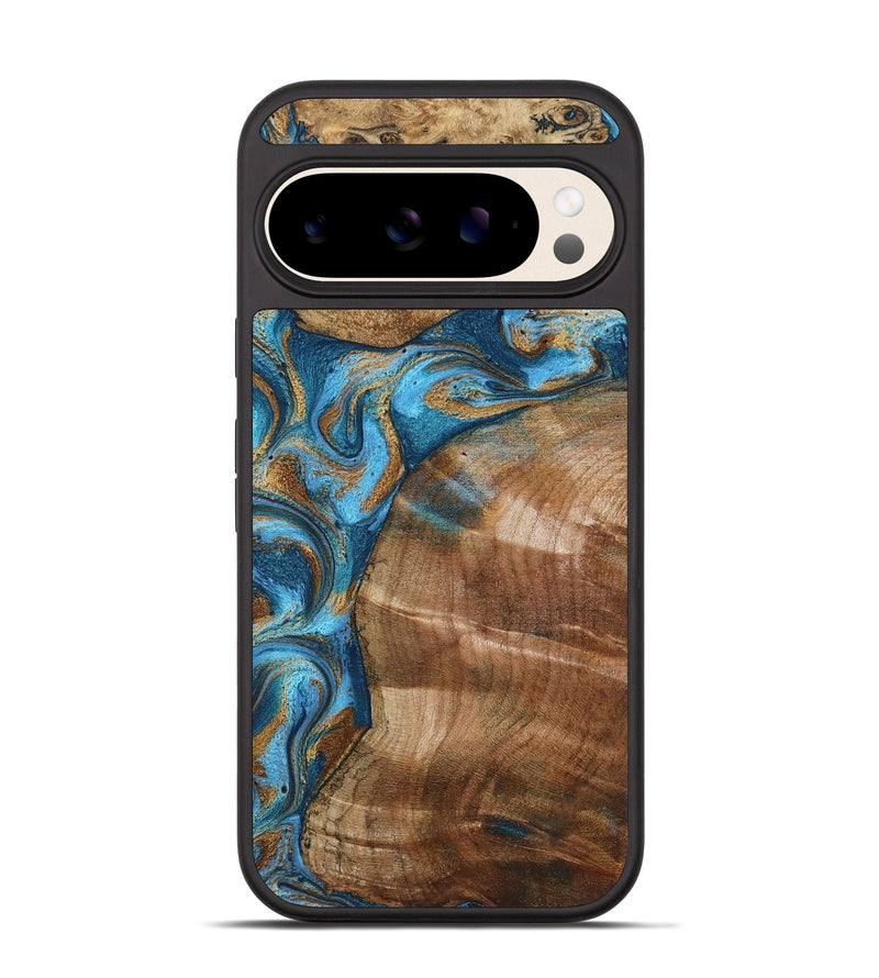 Pixel 10 Wood Phone Case - Evie (Teal & Gold, 801913)