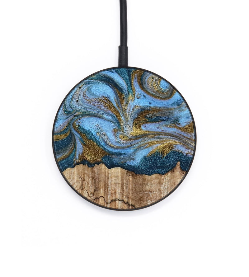 Circle Wood Wireless Charger - Jolene (Teal & Gold, 801914)