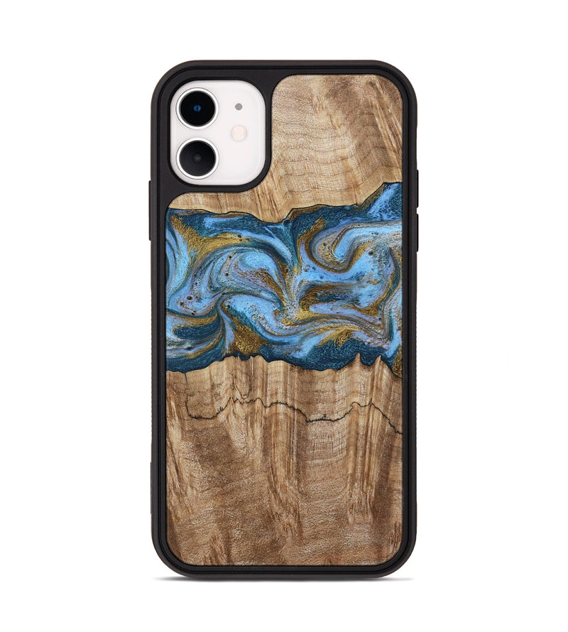 iPhone 11 Wood Phone Case - Jolene (Teal & Gold, 801914)