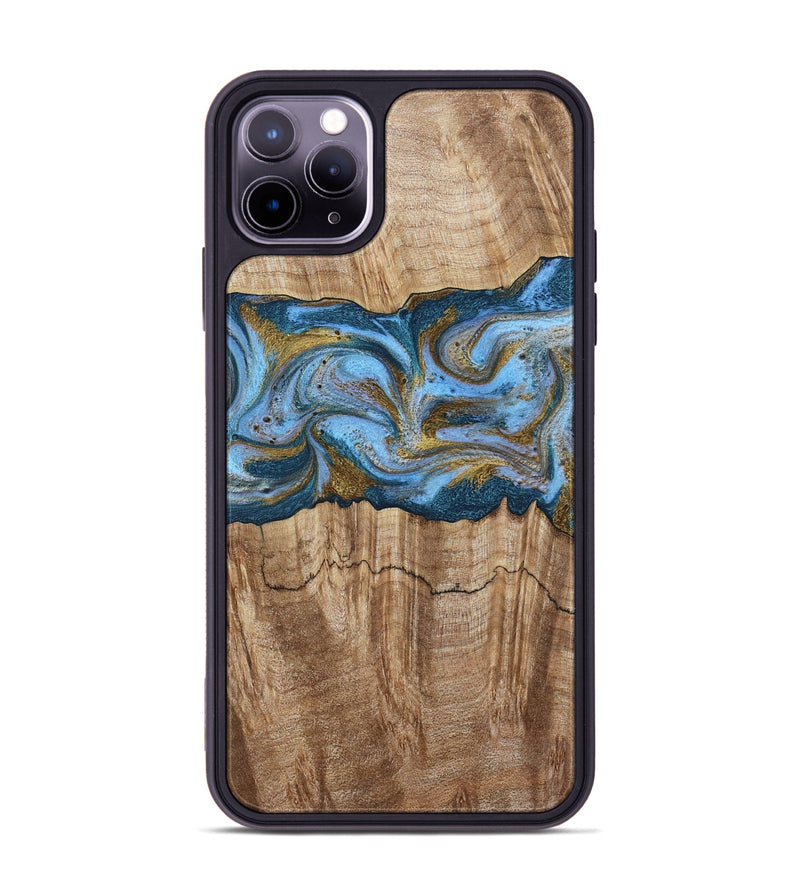 iPhone 11 Pro Max Wood Phone Case - Jolene (Teal & Gold, 801914)