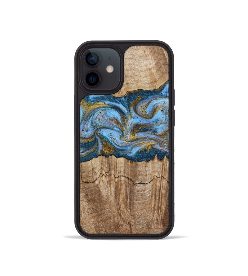 iPhone 12 mini Wood Phone Case - Jolene (Teal & Gold, 801914)