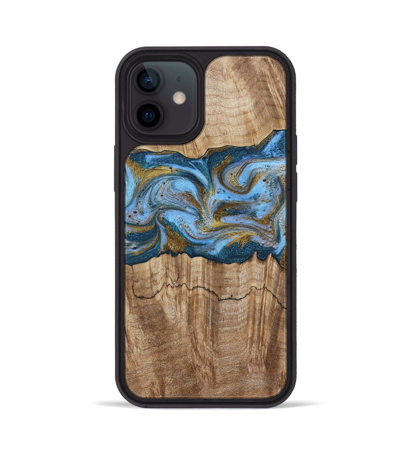 iPhone 12 Wood Phone Case - Jolene (Teal & Gold, 801914)