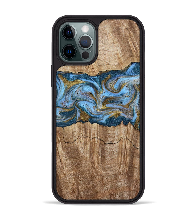 iPhone 12 Pro Max Wood Phone Case - Jolene (Teal & Gold, 801914)