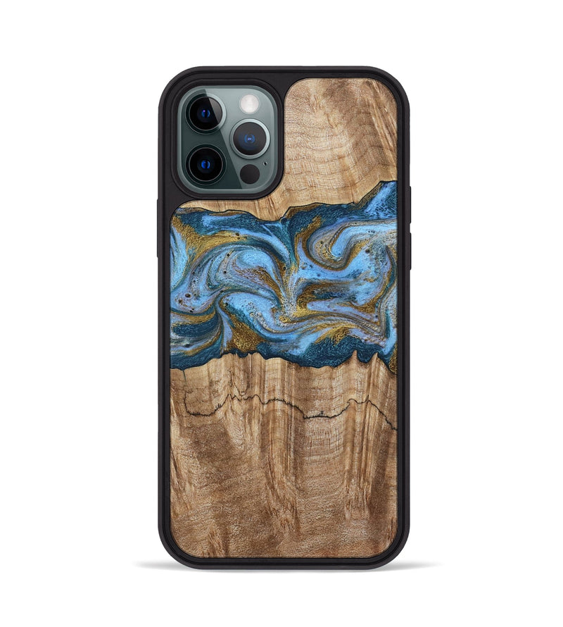 iPhone 12 Pro Wood Phone Case - Jolene (Teal & Gold, 801914)