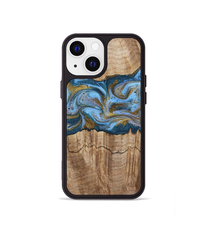 iPhone 13 mini Wood Phone Case - Jolene (Teal & Gold, 801914)