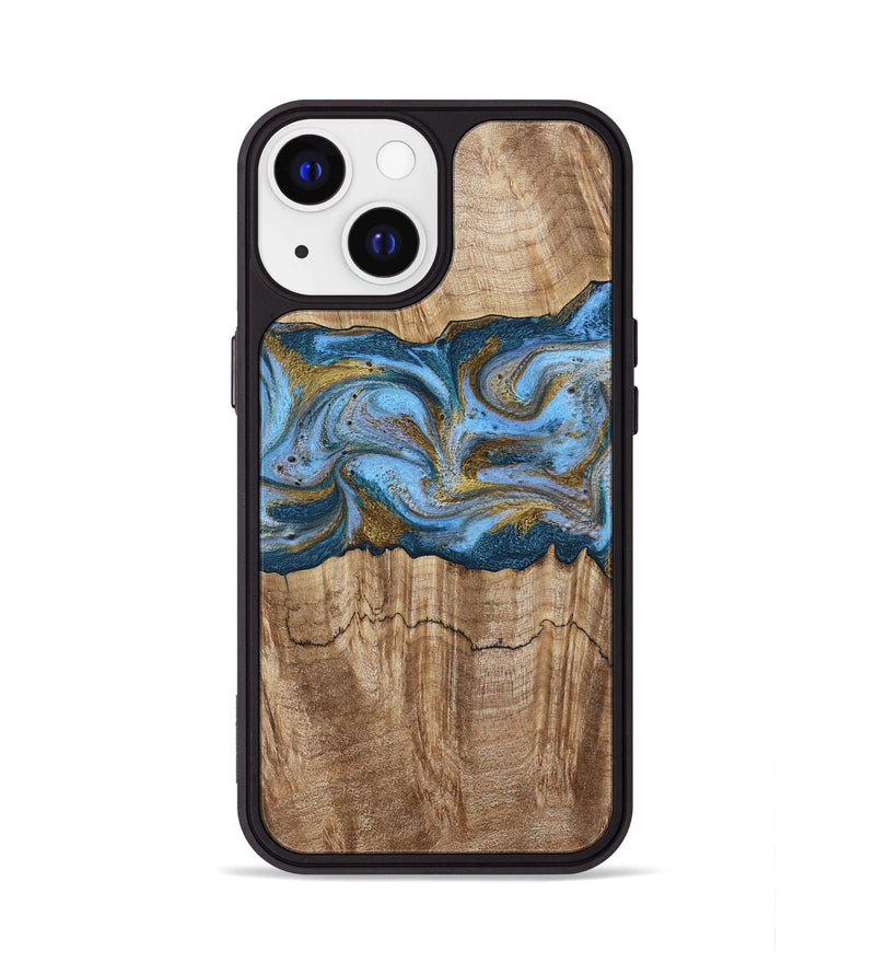 iPhone 13 Wood Phone Case - Jolene (Teal & Gold, 801914)