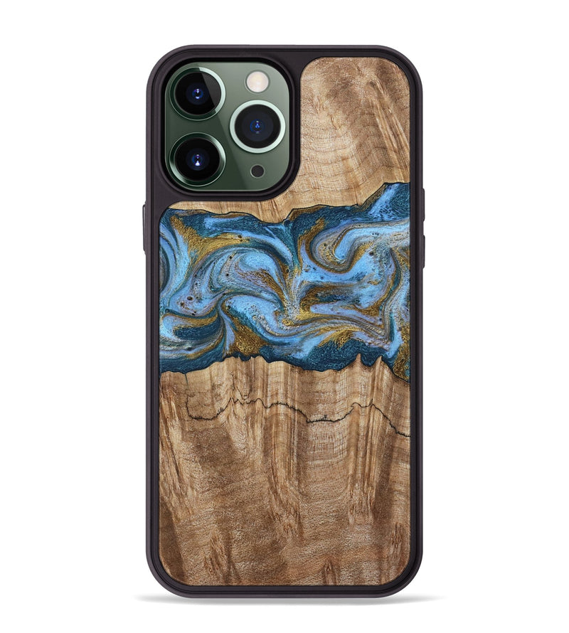 iPhone 13 Pro Max Wood Phone Case - Jolene (Teal & Gold, 801914)